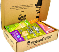 The Good Grocer vegan snacks box inside view highlights variety for grab and go.