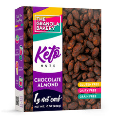 The Granola Bakery TGB Chocolate Almonds packaging close-up, keto-friendly snack.