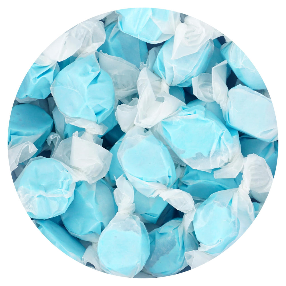 The Hampton Candy blue raspberry taffy bulk bag shown, ideal for parties or office snacking.