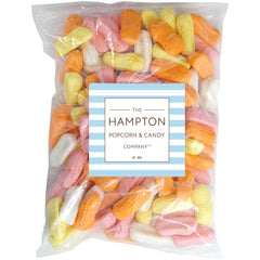 Circus Peanuts close-up by The Hampton Candy Company highlighting soft marshmallow texture.