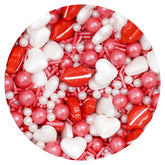 The Hampton Candy Company Lips & Hearts sprinkle mix bottle adds festive color to cakes and cupcakes.