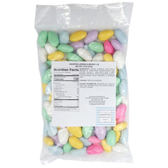 Pastel Jordan almonds by The Hampton Candy Company in a glass bowl for festive display.