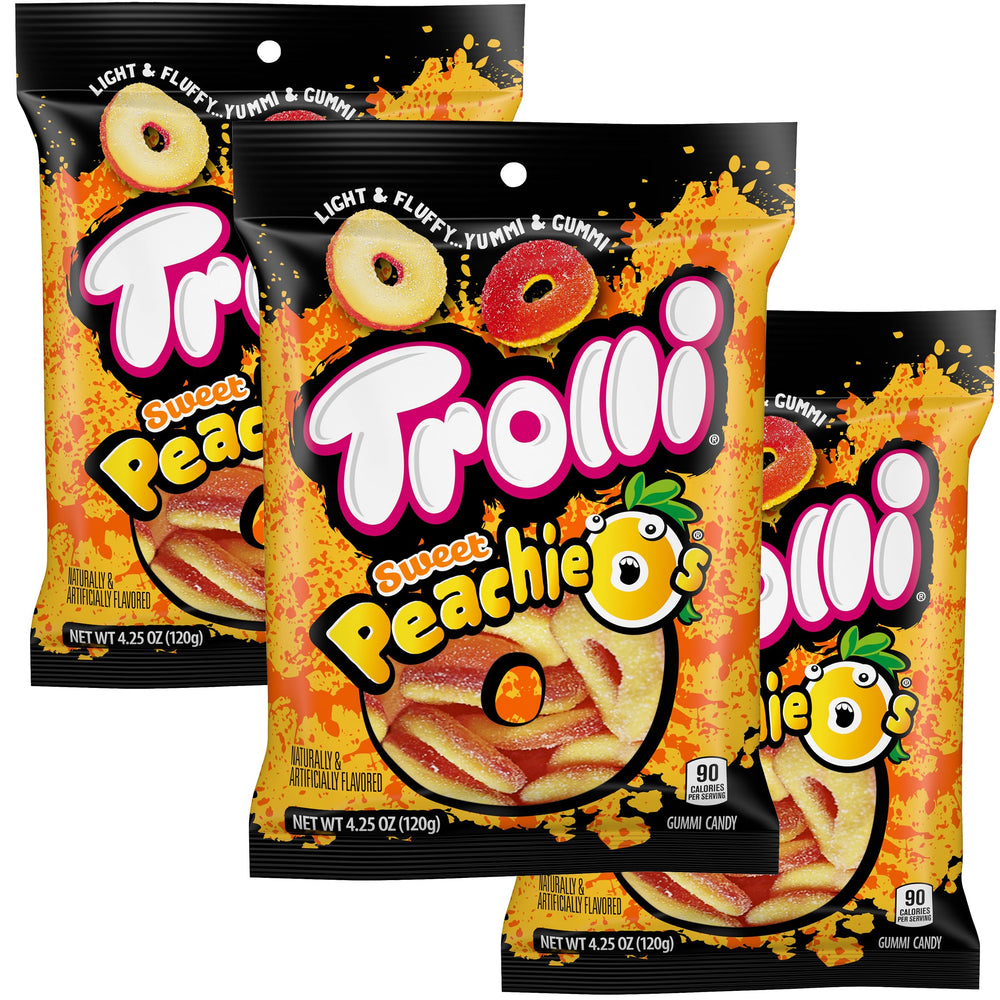 The Hampton Candy Company Peach Rings three-pack packaging, ready for sharing.
