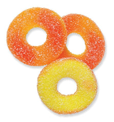 Peachie O's close-up showing fruity aroma and chewy texture.