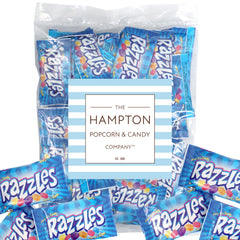 The Hampton Candy Company Razzles 60-pack box front, ideal for party snacks.