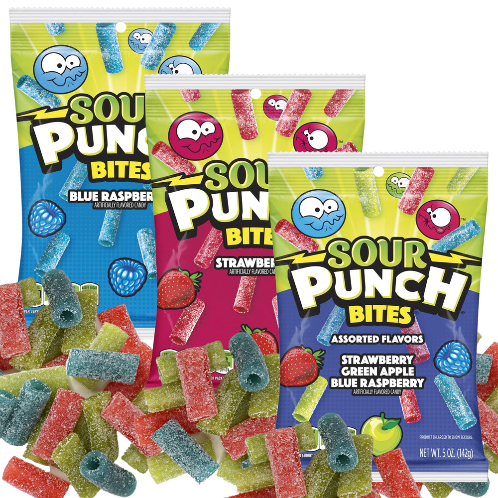 The Hampton Candy Company Sour Punch Bites strawberry bag chews with bright fruity notes, ideal for lunchboxes