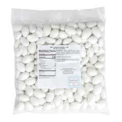 Close-up of The Hampton Candy Company White Jordan Almonds shell highlighting premium texture.