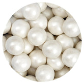 The Hampton Candy Company White Shimmer Gumballs 1 inch, perfect for candy dispensers and party decor.