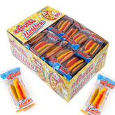 The Hampton Candy efrutti gummi hot dogs display box ready for sharing at parties.