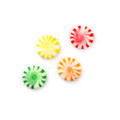 Closeup of Fruity Starlight candies showing bright colors and wrappers.