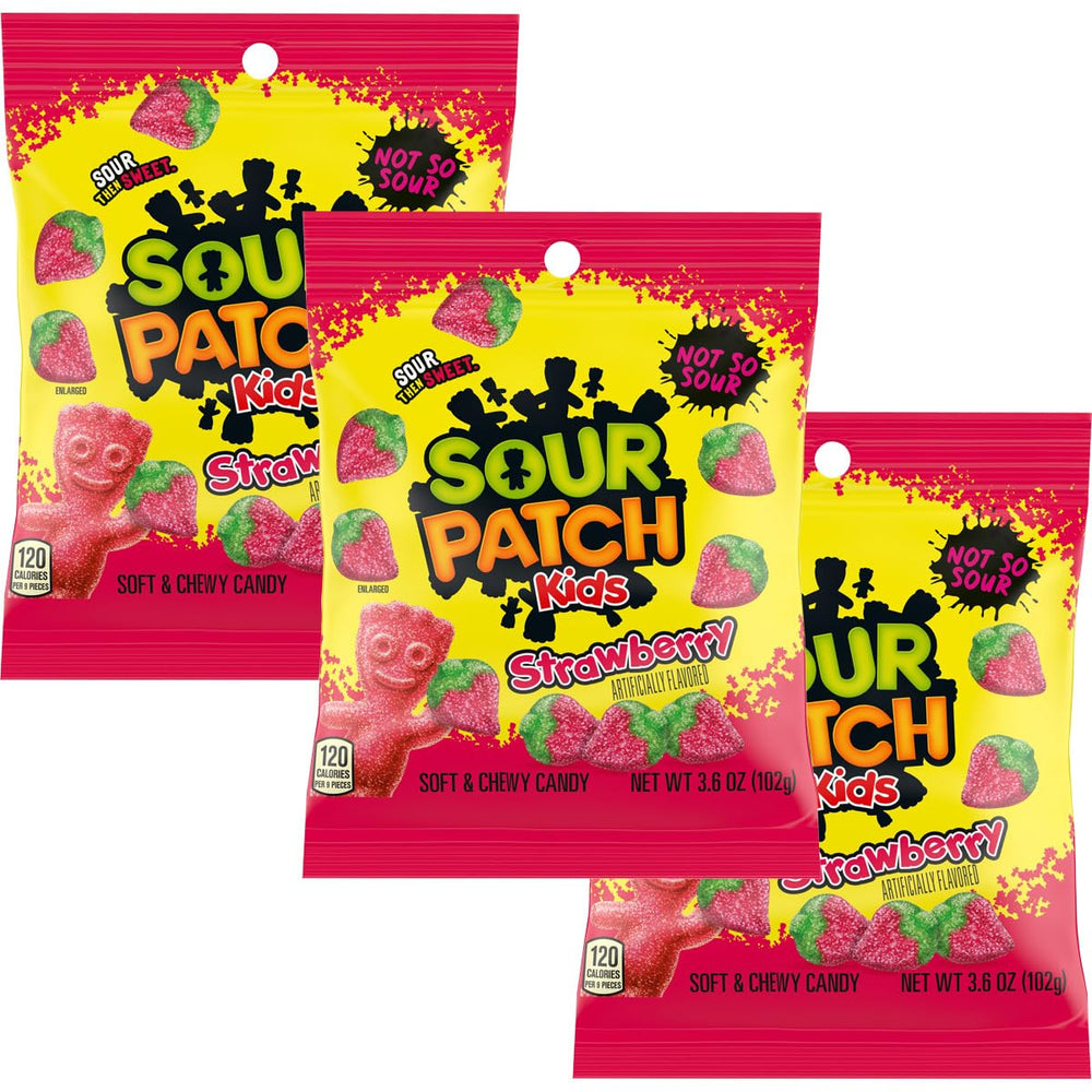 The Hampton Candy Company Sour Kids Strawberry 3.6oz bag for on-the-go snacking.
