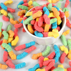 The Hampton Neon Sour Gummy Worms bulk pack ready for Halloween treats