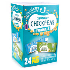 The Happy Snack Company sea salt balsamic chickpeas in a bag for on-the-go snacking.