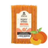 The Honey Jar Peach Flavored Honey Sticks packaging close-up, showcasing premium local honey quality for tea