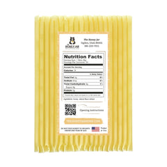 The Honey Jar vanilla flavored honey sticks ingredients label showing pure clover honey