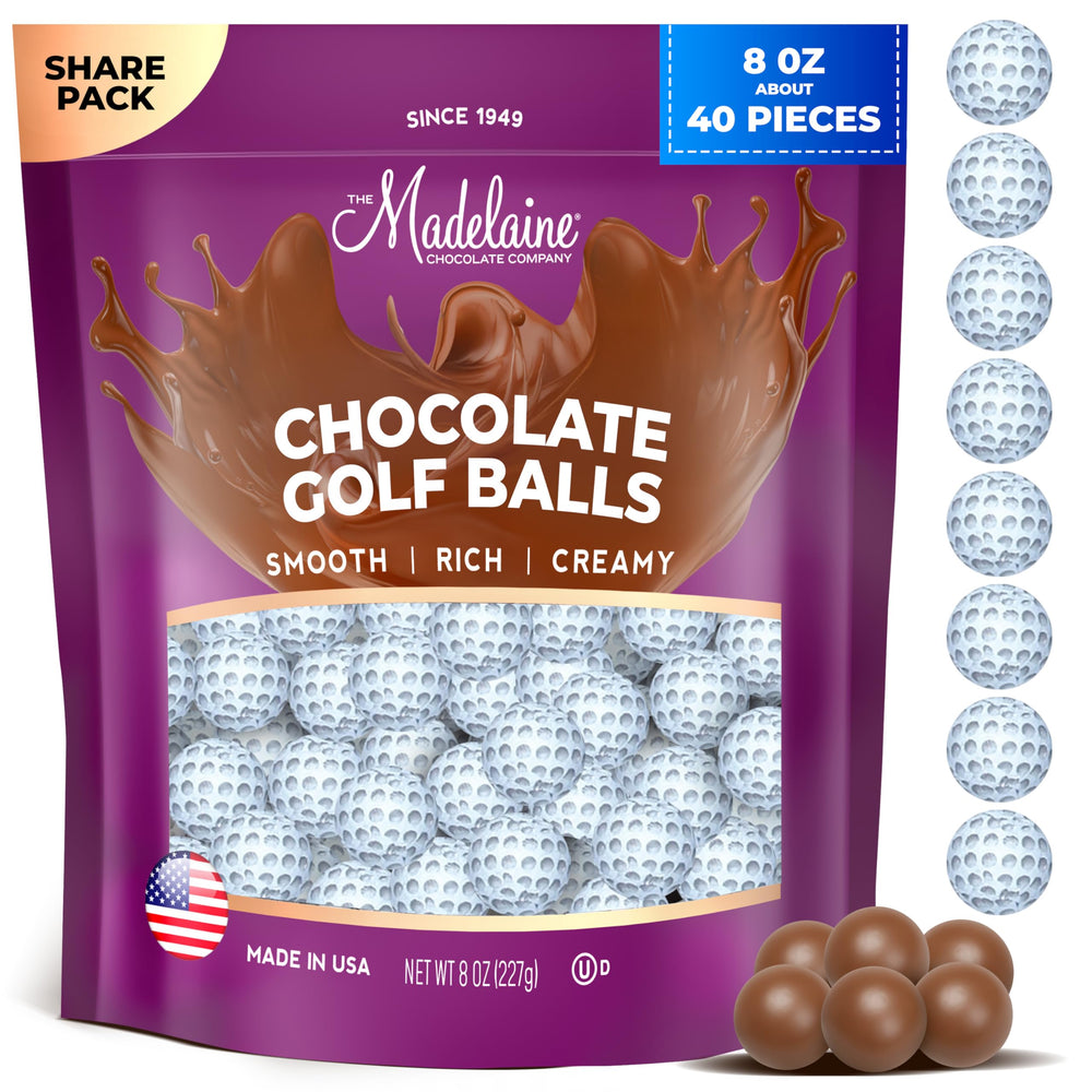 The Madelaine Chocolate Company solid milk golf ball foil-wrapped for elegant party favors