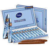The Madeleine solid milk chocolate cigar in blue foil box for baby shower favors.