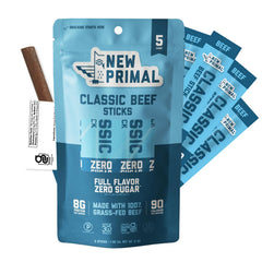 The New Primal Grass Fed Beef Stick classic flavor for quick protein on the go