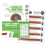 The New Primal Snack Mates turkey sticks pack front, gluten-free and kid-friendly.