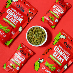 The Only Bean Edamame Sriracha close-up shows fiery flavor and crisp texture.