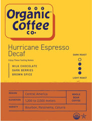 The Organic Coffee Co Hurricane Espresso decaf cup image, showcasing a versatile brew for all machines.