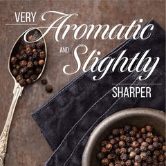 THE ORGANIC PANTRY Tellicherry peppercorns closeup showing larger size and citrus notes.