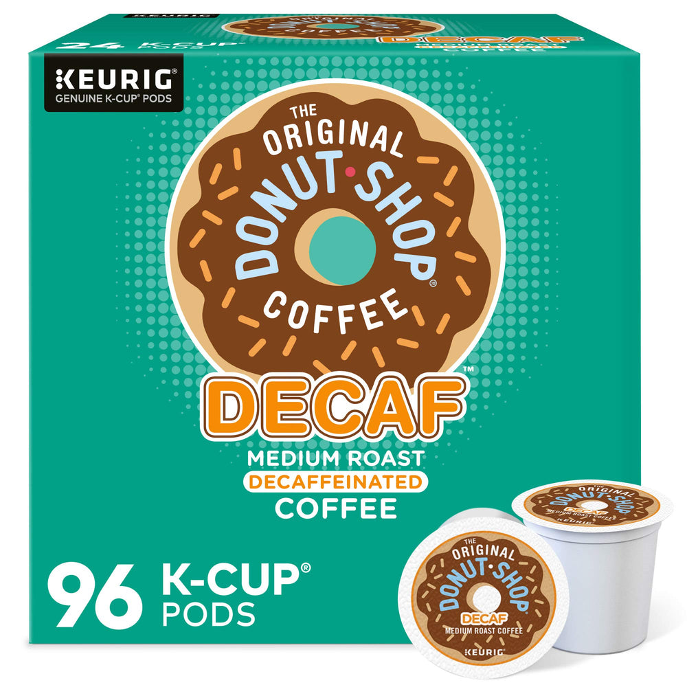 The Original Donut Shop decaf pods in box front, ideal for quick, flavorful mornings.