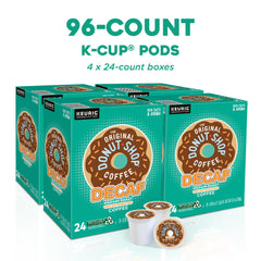 The Original Donut Shop decaf pods packaging back with flavor notes for informed choice.