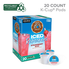 Pouring over ice reveals The Original Donut Shop Iced Refreshers in a tall glass.