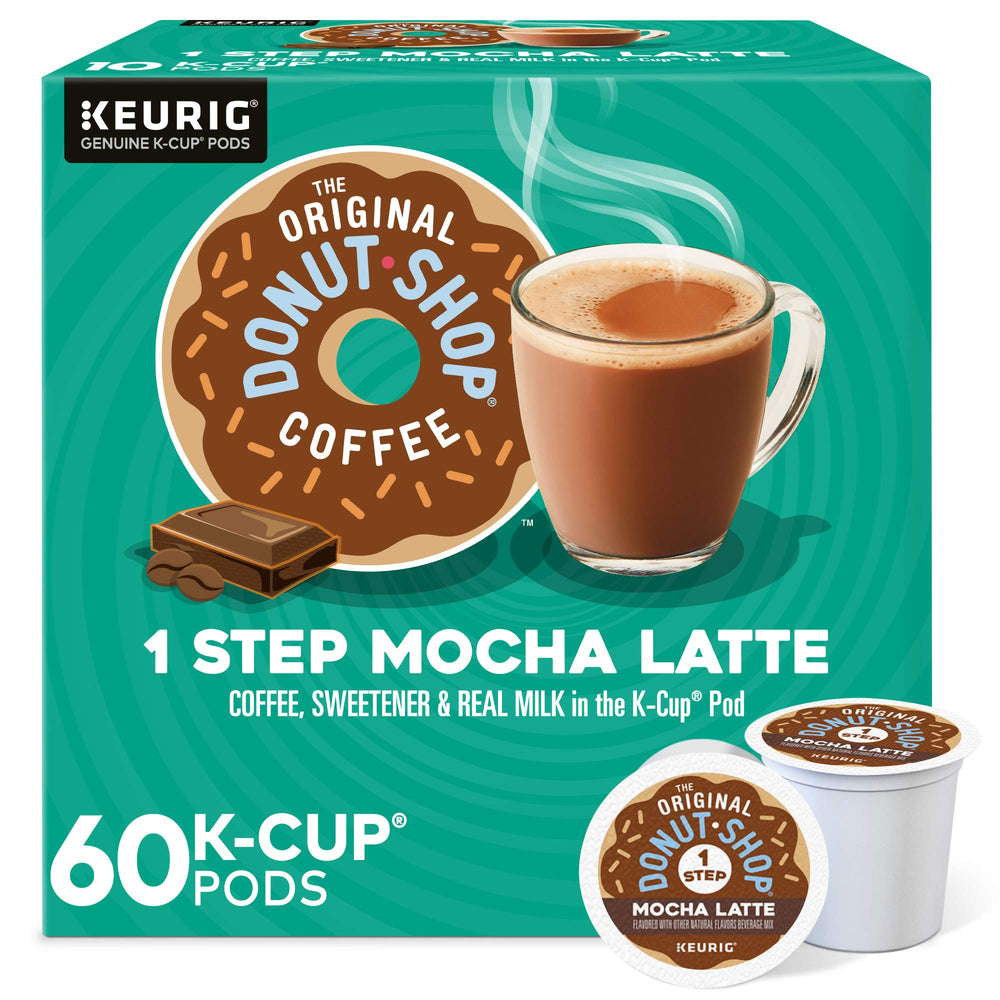 The Original Donut Shop Mocha One-Step Latte K-Cup cup for quick, creamy lattes.