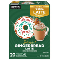 The Original Donut Shop One Step Latte closeup gingerbread flavor in a creamy cup.