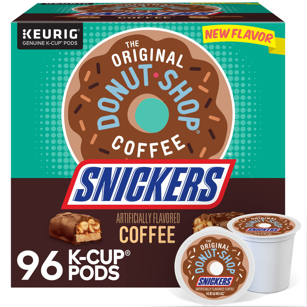 The Original Donut Shop Snickers coffee pod close-up showing creamy milk chocolate aroma