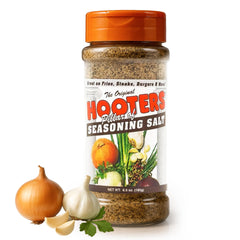 The Original Hooters Seasoning Salt bottle pour highlighting garlic and onion flavor for any dish