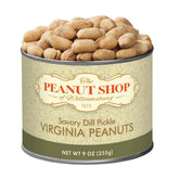 The Peanut Shop of Williamsburg dill pickle peanuts in a 9 oz tin offer tangy flavor for snacking