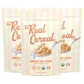 The Real Cereal Company Organic Brown Rice Crisps 3-Pack ready for a wholesome breakfast.