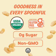 The Real Cereal Company Organic Brown Rice Crisps highlight organic simplicity with clean ingredients.