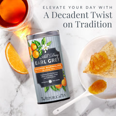 The Republic of Tea All Day Earl Grey Orange Marmalade label signals premium notes.