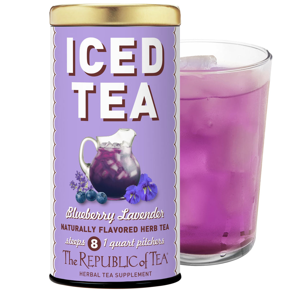 The Republic of Tea Beautifying Botanicals tea bag for a refreshing blueberry-lavender iced tea