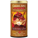 The Republic of Tea Caramel Apple Red Tea box front showcases autumn flavor