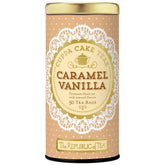 The Republic of Tea Caramel Vanilla Cuppa Cake tea bags in a box, cozy afternoon.