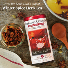 The Republic of Tea Cardamon Cinnamon tea steeping scene suggests bold flavor development.