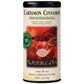 The Republic of Tea Cardamon Cinnamon tea tin front view, preserving freshness for daily use.