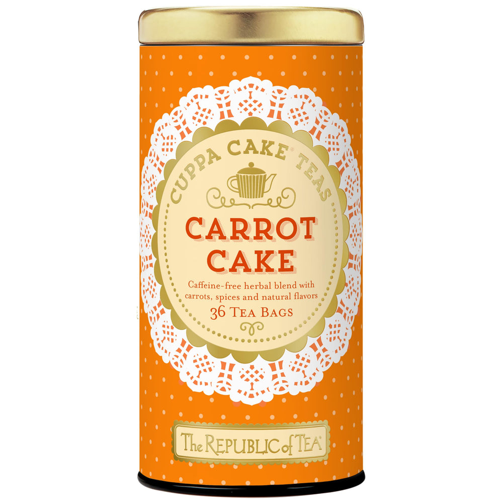 The Republic of Tea Carrot Cake Cuppa Cake tea bags ready for a cozy cup