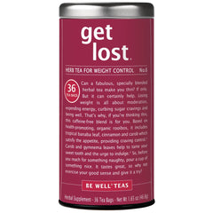 The Republic of Tea Get Lost 6 weight control tea tin on display, caffeine-free blend