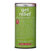 The Republic of Tea Get Relief Tea packaging, caffeine-free 36-count box