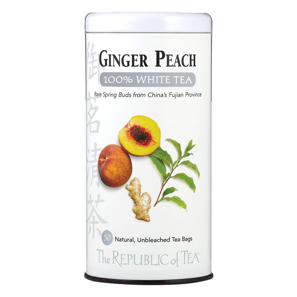 The Republic of Tea ginger-peach-white-tea-bag shows fragrant flavor for a relaxing break.