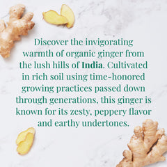 Close-up of organic ginger roots indicating zesty sensory notes.