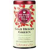 The Republic of Tea Goji Berry Green Superfruit Tea tin close-up with vibrant berries