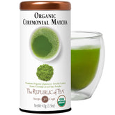 The Republic of Tea matcha powder in a bowl whisked for a smooth, vegetal cup.