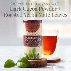 Steaming cup of The Republic of Tea Organic Double Dark Chocolate Mate